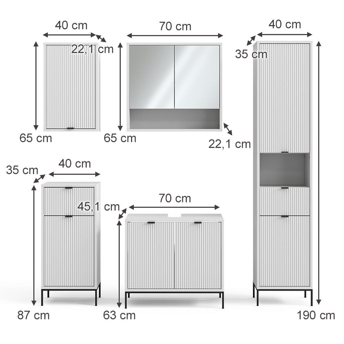 BADMÖBEL-SET Eliza Weiß 5 Teile - Weiß, Holzwerkstoff (70/63/45cm) - Vicco
