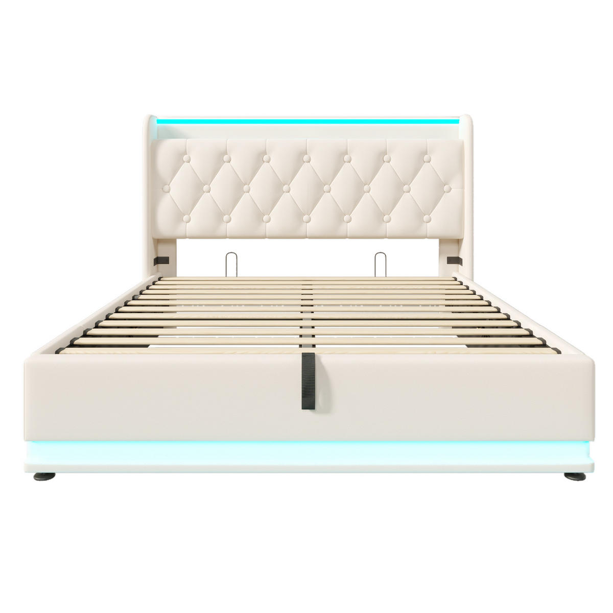 POLSTERBETT mit LED-Beleuchtung 160/200 cm mit Bettkasten und USB-C, Weiß - Weiß, Kunststoff (160/200cm) - BEAOK