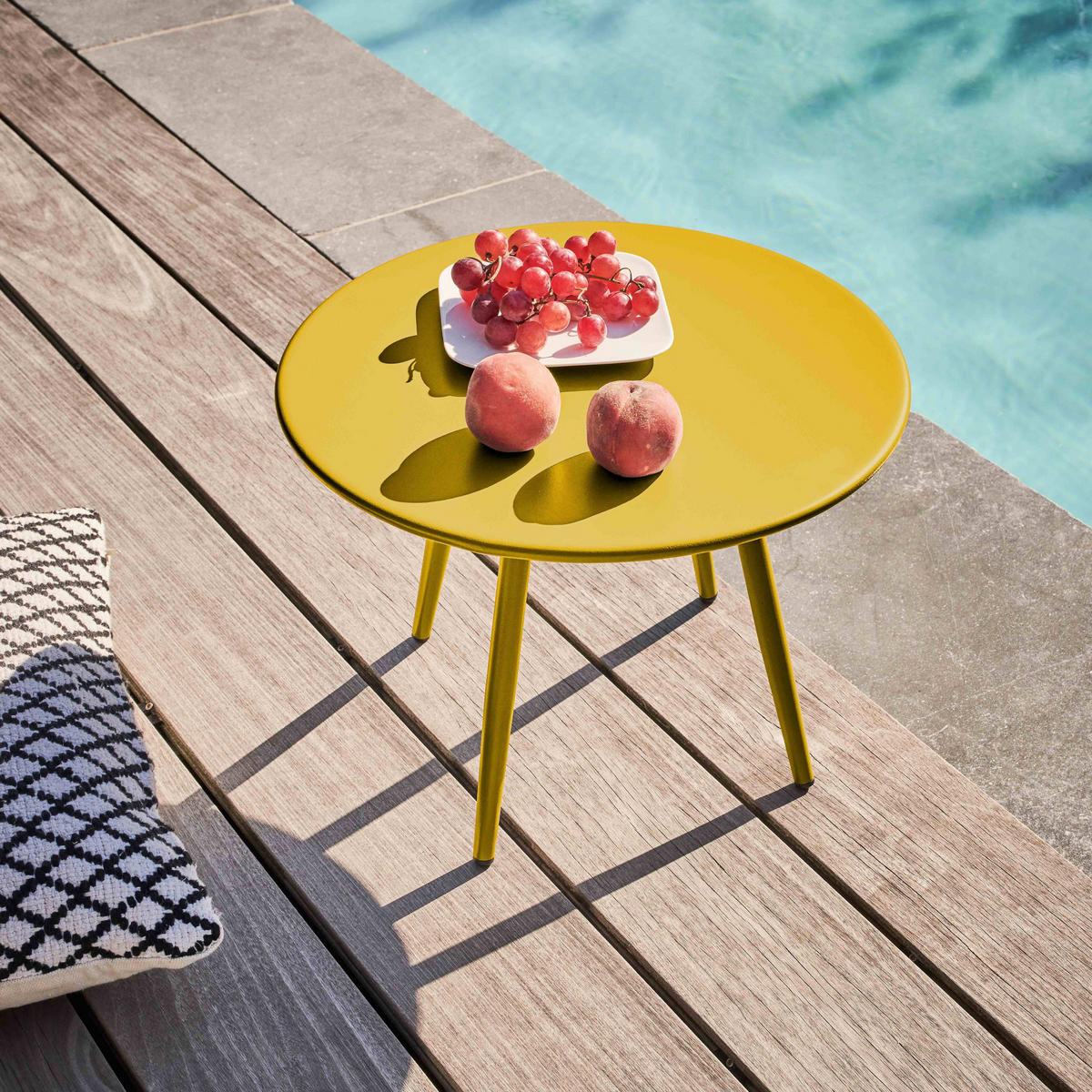 GARTEN-LOUNGETISCH, Gelb - Gelb, Metall (40/40/30cm) - Oviala