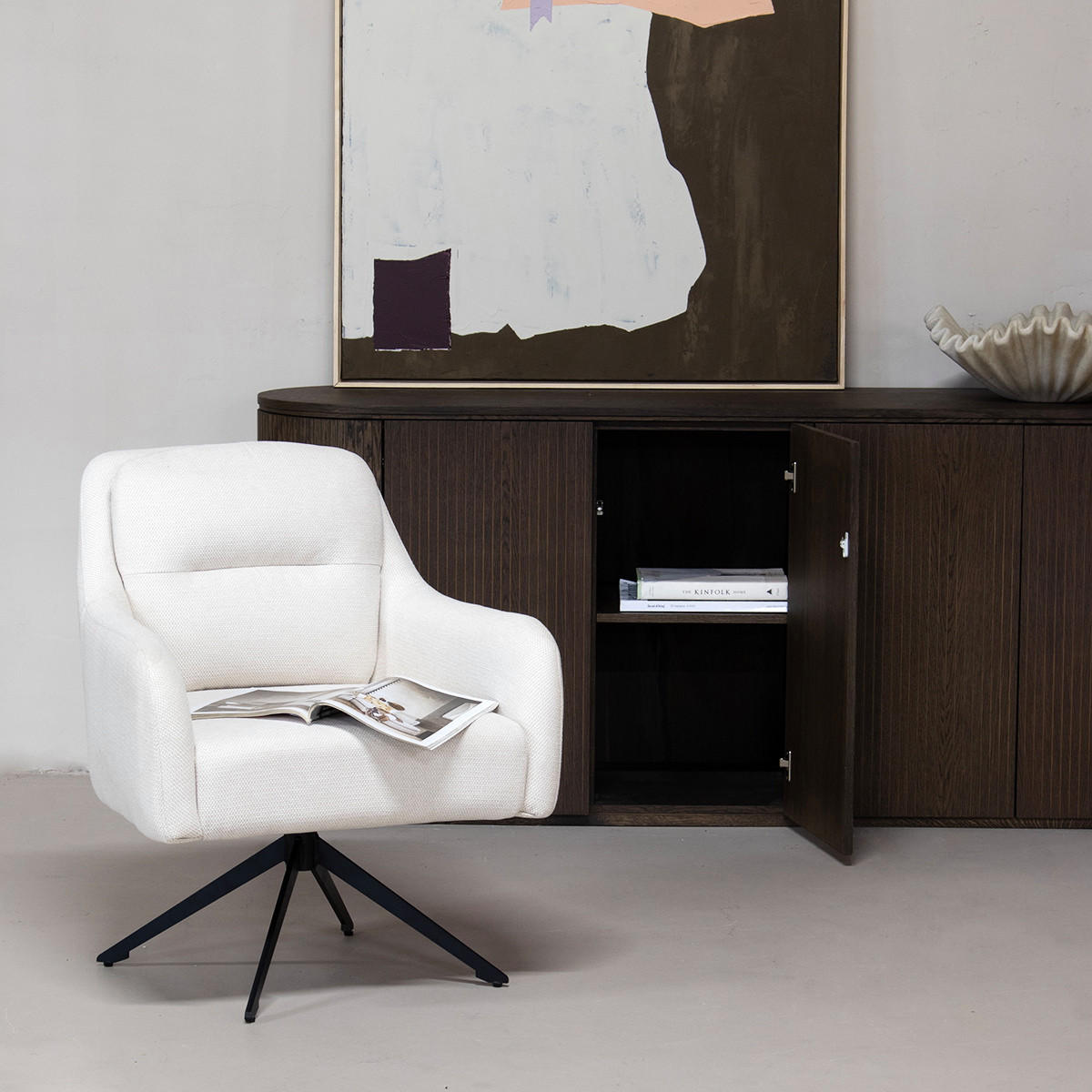 SESSEL Drehbar aus Stoff und Metall, beige - Beige, Textil (75/85/70cm) - Giga Meubel