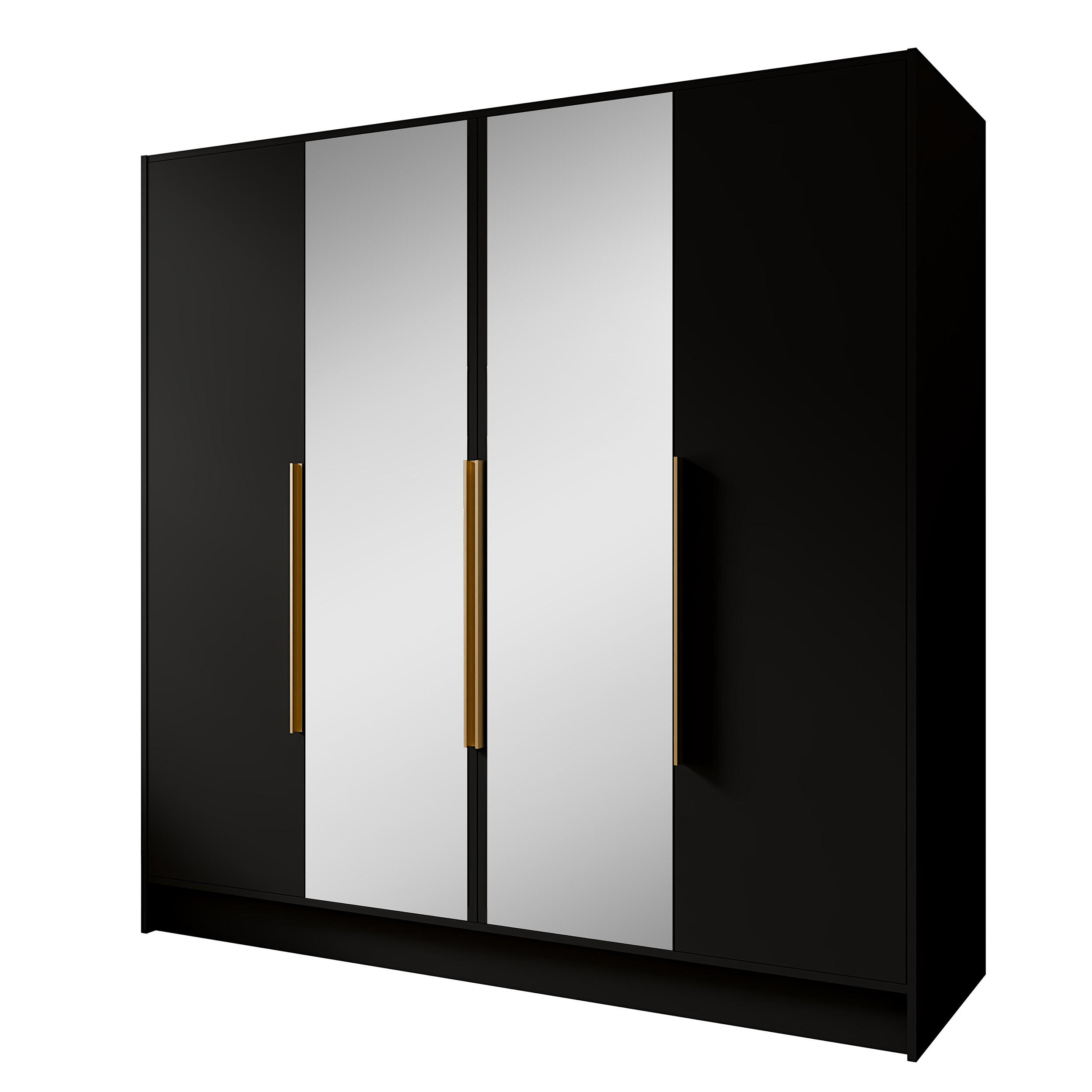 DREHTÜRENSCHRANK Laro mit Spiegel, Schwarz mit goldenen Griffen, 200 cm - Schwarz, Holzwerkstoff (200/200/51cm) - Beautysofa