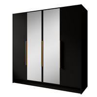 DREHTÜRENSCHRANK Laro mit Spiegel, Schwarz mit goldenen Griffen, 200 cm - Schwarz, Holzwerkstoff (200/200/51cm) - Beautysofa