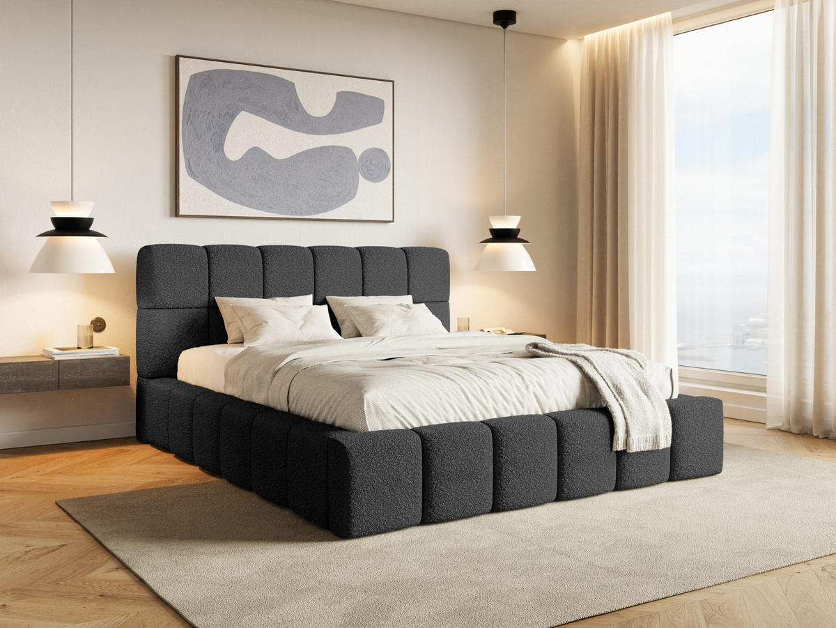 POLSTERBETT Lund 160x200 cm, Schwarz - Schwarz, Textil (160/200cm) - Fedve