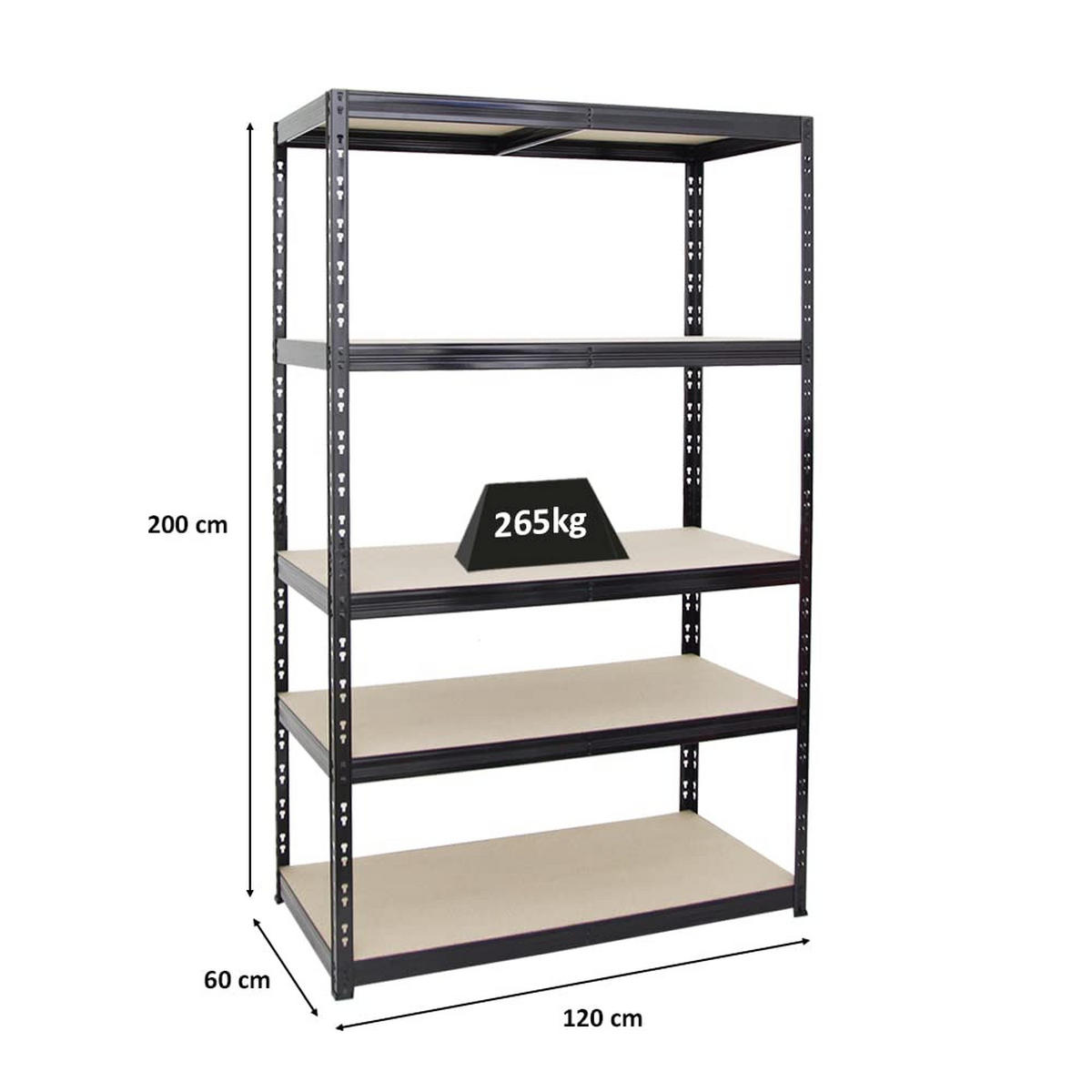 SCHWERLASTREGAL Giant Tiger 200x120x60 cm Fachlast 265 kg 5-Ebenen Schwarz - Schwarz, Metall (120/200/60cm) - PROREGAL