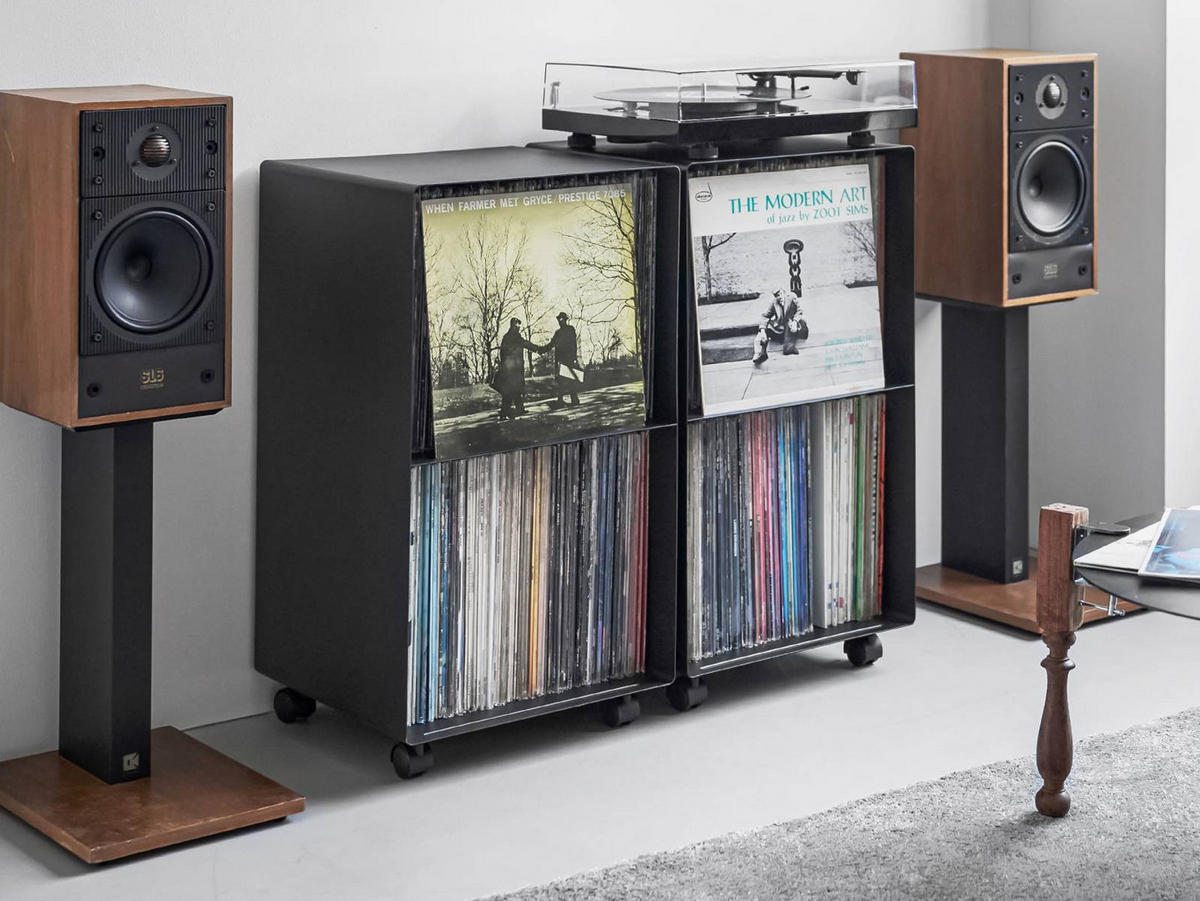 SCHALLPLATTENREGAL Tower schwarz 40/73/38 cm - Schwarz, Metall (40/74/38cm) - Yamazaki