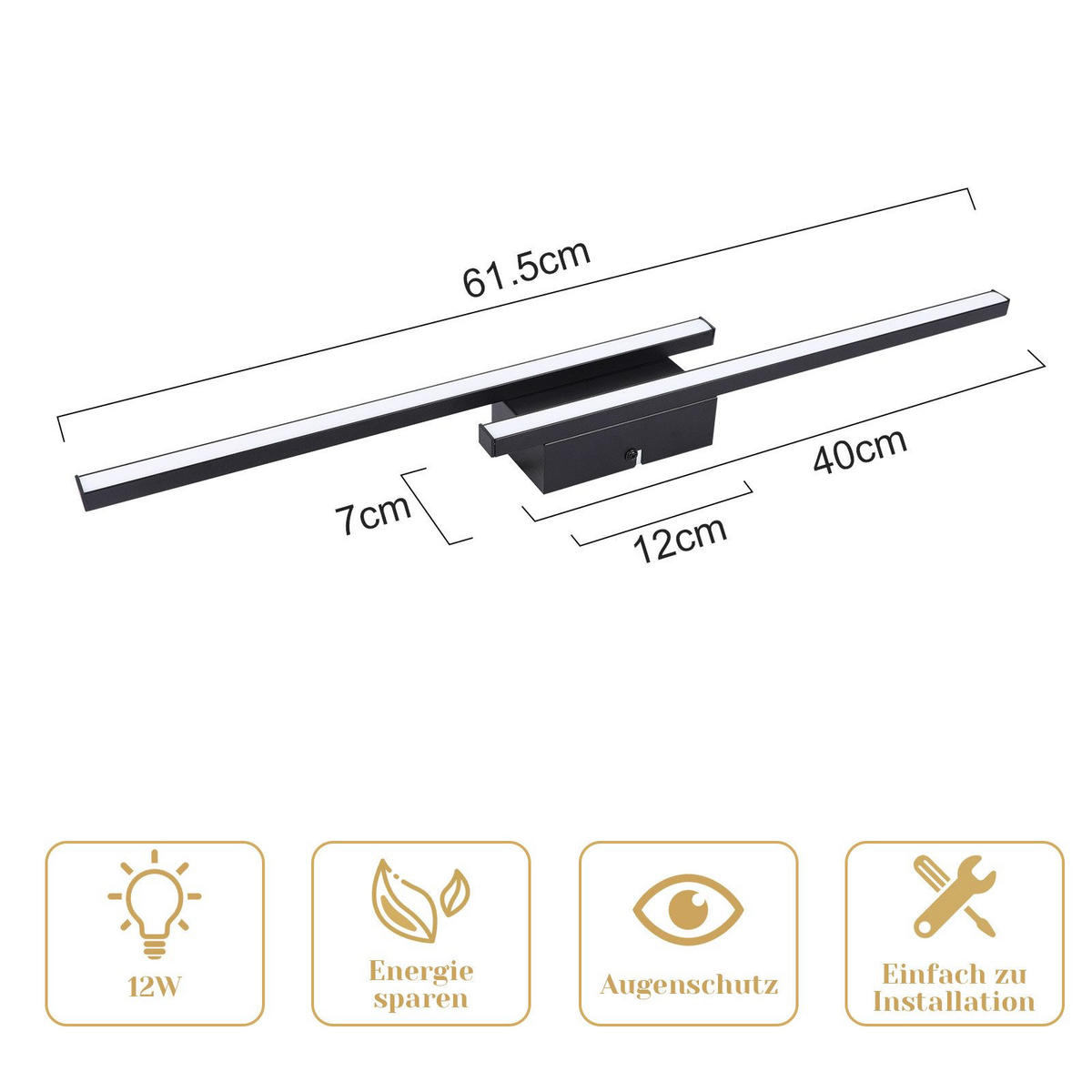 LED-DECKENLEUCHTE Passau 61.5/7/4.8 cm - Schwarz, Metall (61.5/7/4.8cm) - Nettlife