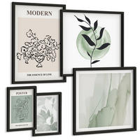 BILDER SET 5er Set - 50x50 cm & 20x30 cm & 40x60 cm Schwarzer Rahmen - Blumen in einer modernen Vase - Schwarz, Kunststoff (40/60cm) - TULUP