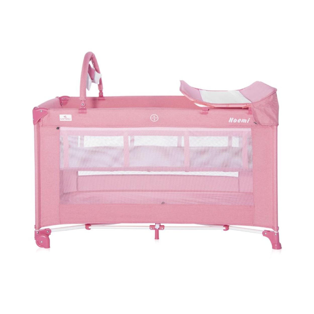 REISEBETT Noemi 2 Ebenen dunkelgrau Wickelauflage, Spielbogen, Tragetasche, Räder - Rosa, Kunststoff (69/127cm) - Lorelli
