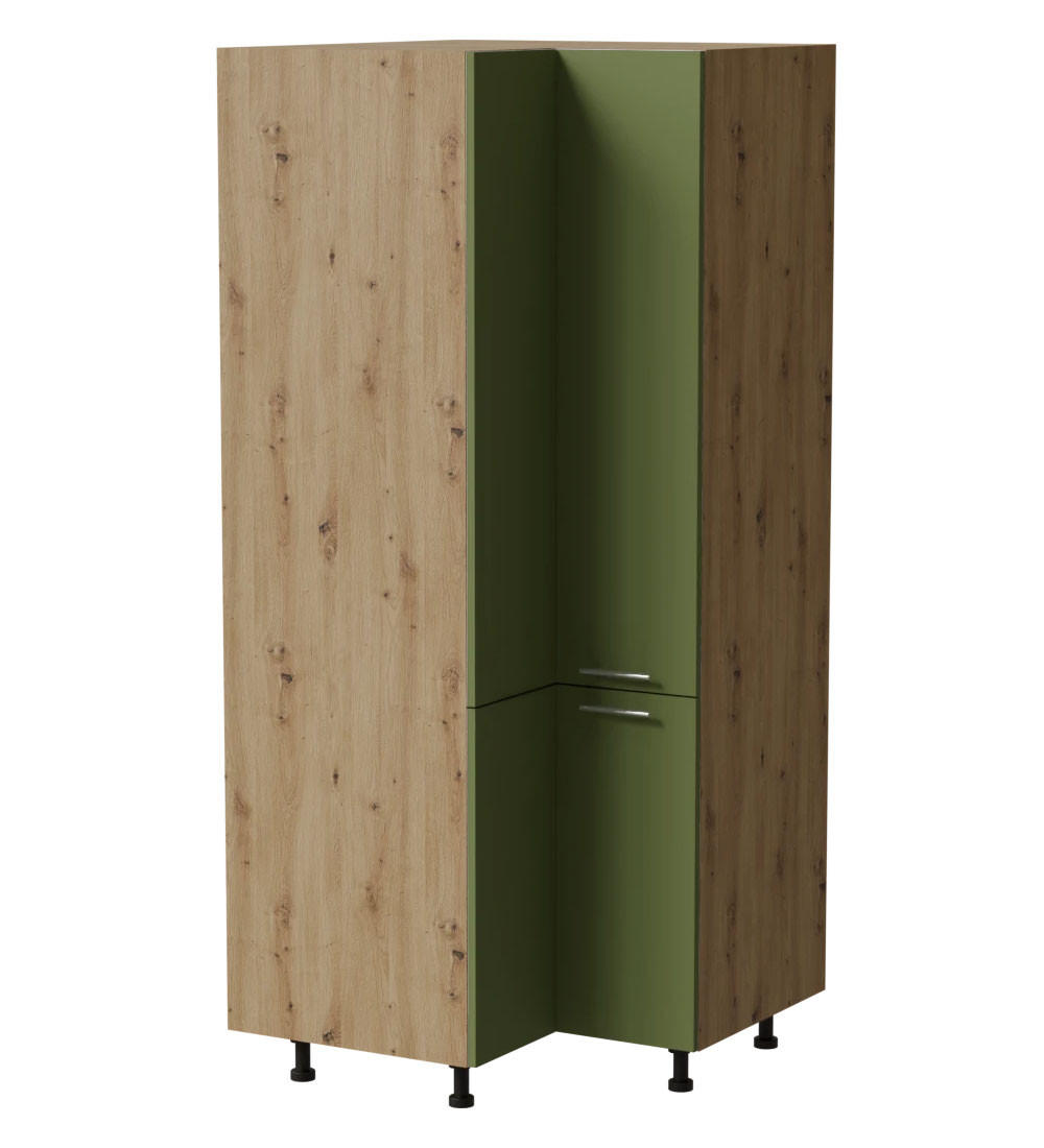 ECKVORRATSSCHRANK Brerra D24N/207 Eiche Artisan / RAL 6025 farngrün Matt 90 / 90 / 207cm - Eiche Artisan/Grün, Holz/Holzwerkstoff (90/207/90cm) - Feldmann-Wohnen
