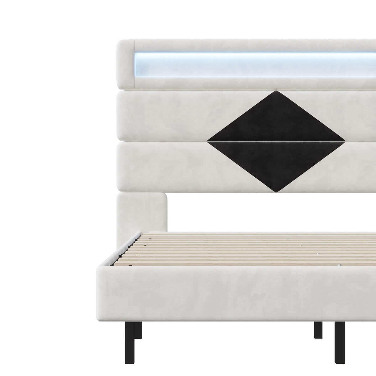 POLSTERBETT 160x200 cm LED USB Lattenrost Samt gepolstert weiß - Weiß, Holz (160/200cm) - LEBENLANG