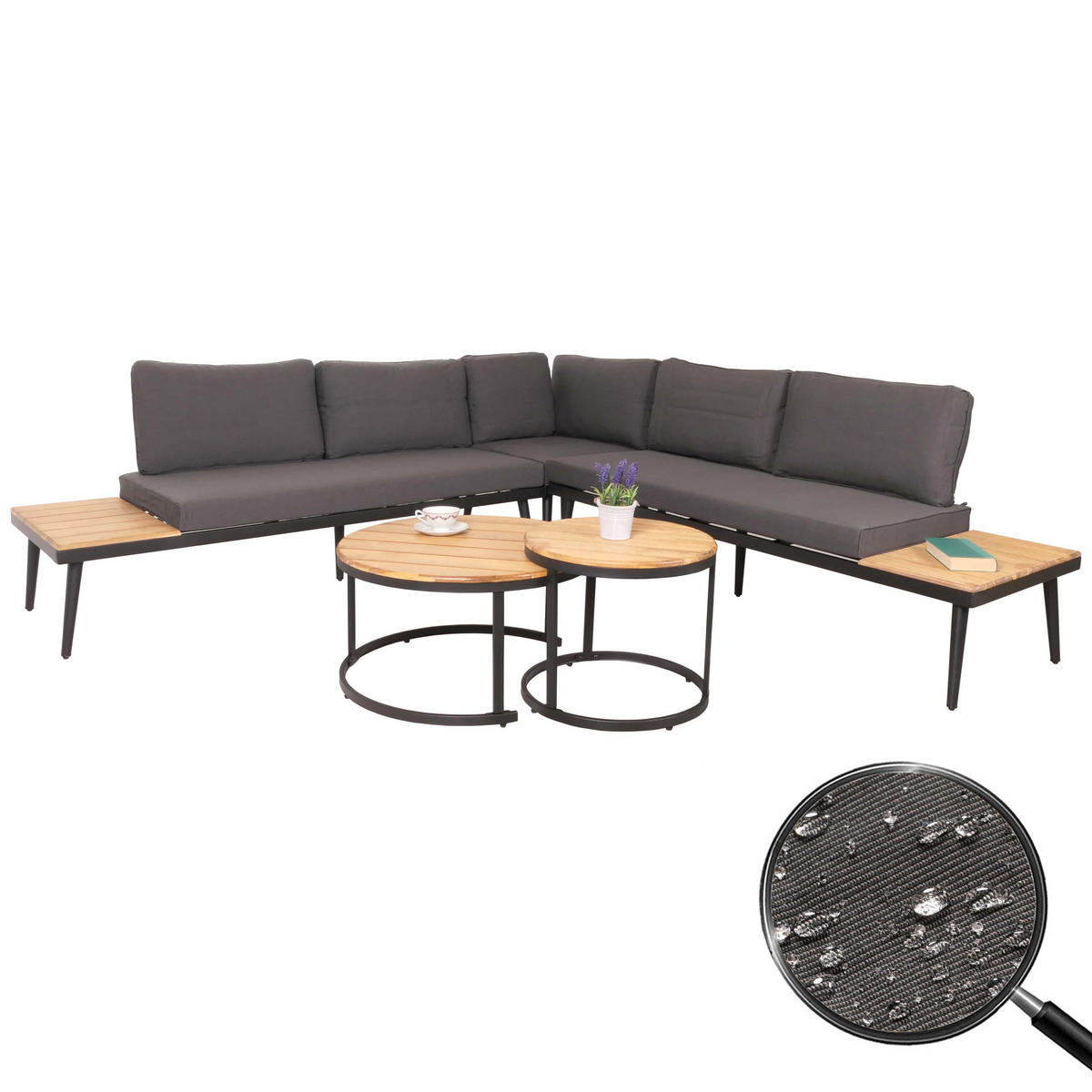 LOUNGE-SET Gartengarnitur Hellbraun Kissen Dunkelgrau - Braun, Metall - PROREGAL