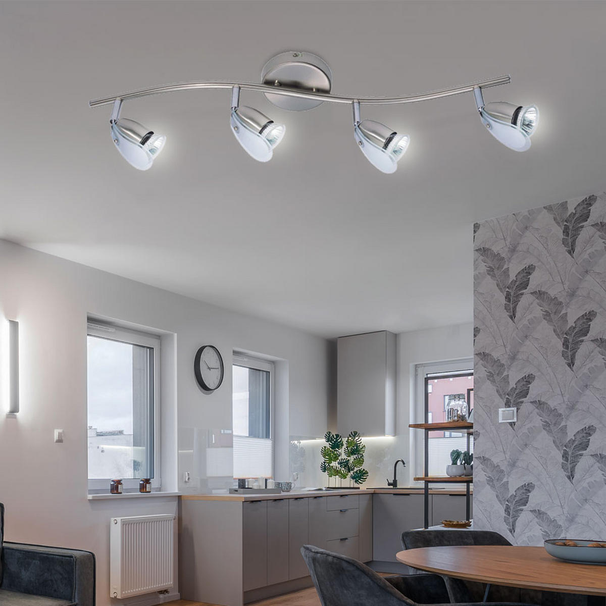 LED DECKENLEUCHTE Spot Nickel Matt Silber - Silberfarben, Glas (66/11/13.5cm) - Globo Lighting