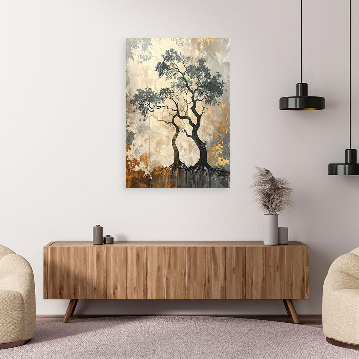 WANDBILD, Bäume grunge natur beige gold - Beige, Textil (70/100cm) - Feeby