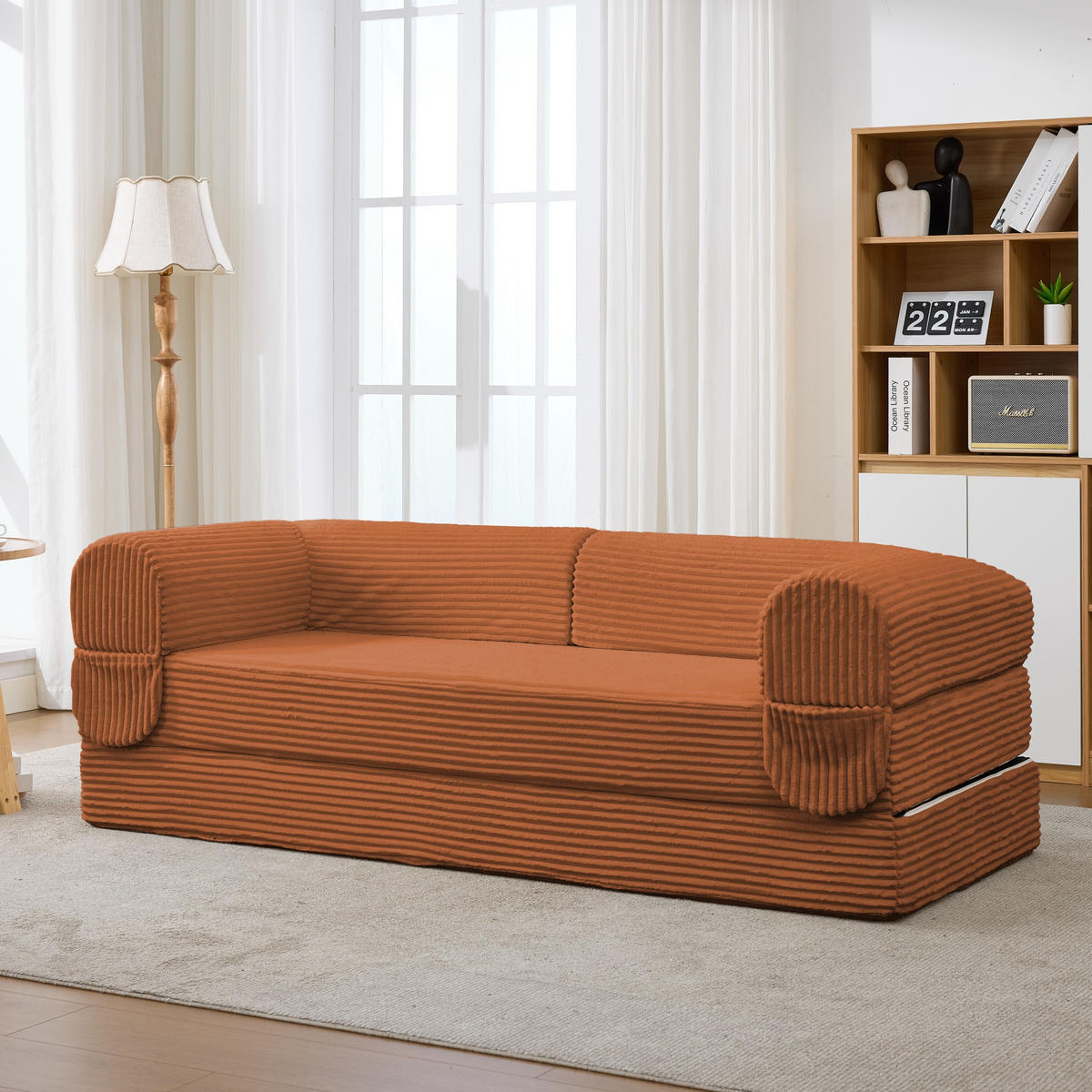 SCHLAFSOFA Cordstoff, 2-in-1 Klappsofa, 2-Sitzer, Sofabett 190×156 cm, Orange - Orange, Textil (190/65/78cm) - LVHOM