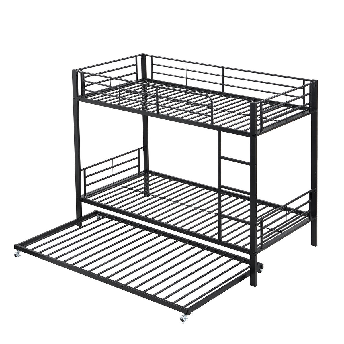 ETAGENBETT 90/200 cm mit Ausziehbett, Sicherheitsgittern, Leiter und Metallgestell, Schwarz - Schwarz, Metall (90/190cm) - Redom