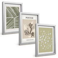 BILDER SET 3er Set - 20x30 cm Silberner Rahmen - Gedämpfte Pflanzenmotive - Silberfarben, Kunststoff (20/30cm) - TULUP