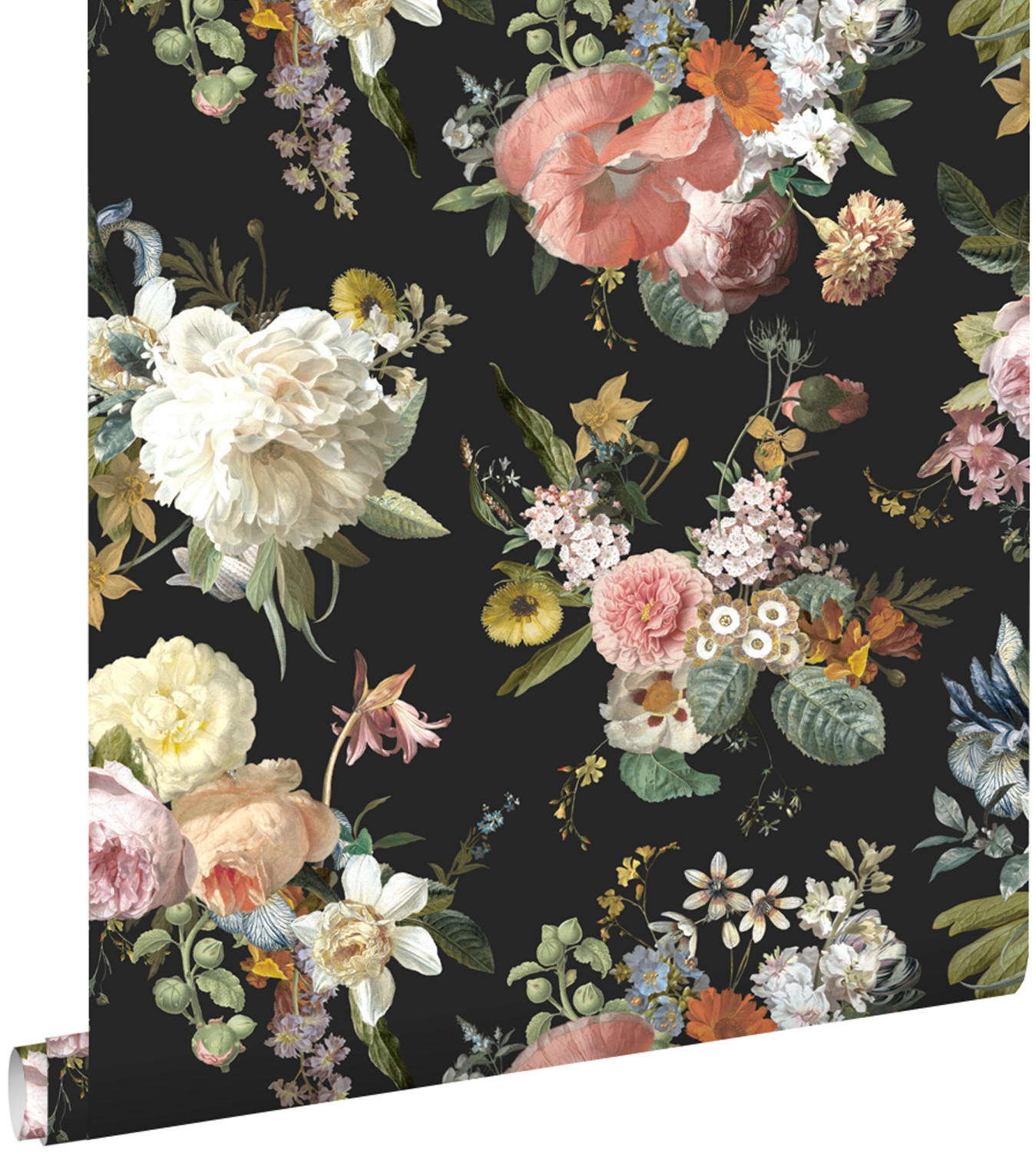 TAPETE Blumenmuster 53 cm x 10.05 m - Schwarz, Papier (53/1000cm) - ESTAhome