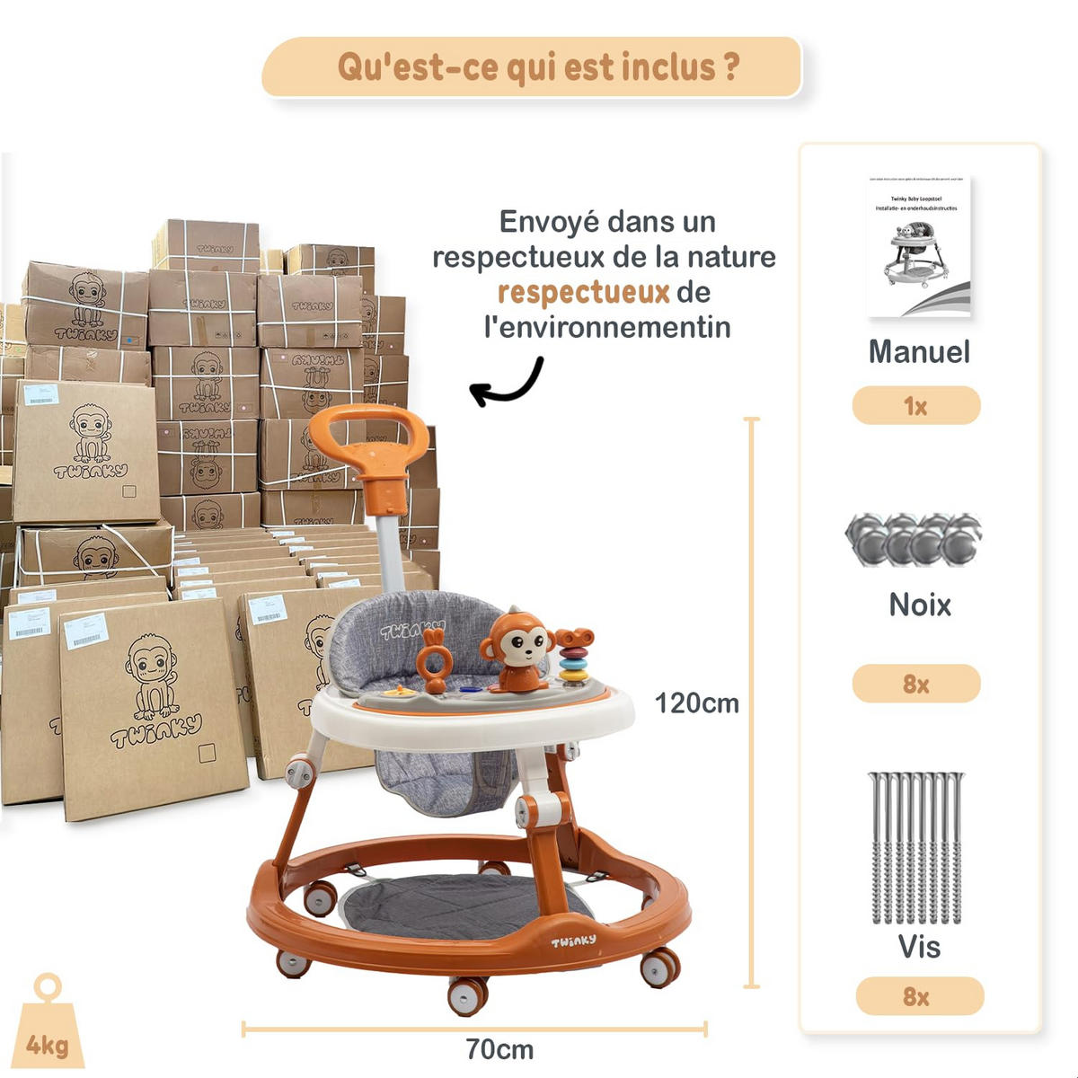 LAUFLERNWAGEN mit Spielset & Bodenmatte Braun - Braun, Kunststoff (70/70cm) - Twinky