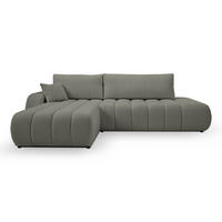 ECKSOFA GIOIA L-S Grau Boucle-Stoff mit Schlaffunktion - Grau, Holz (276/176cm) - MASSENO
