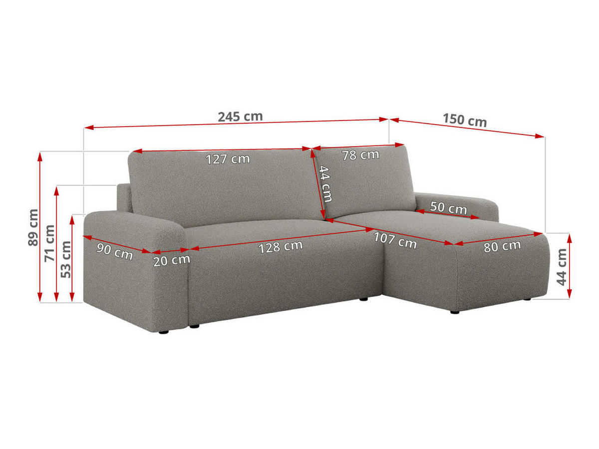 ECKSOFA ARGOS Grau Boucle - Schwarz/Grau, Kunststoff/Textil (245/150cm) - MKS