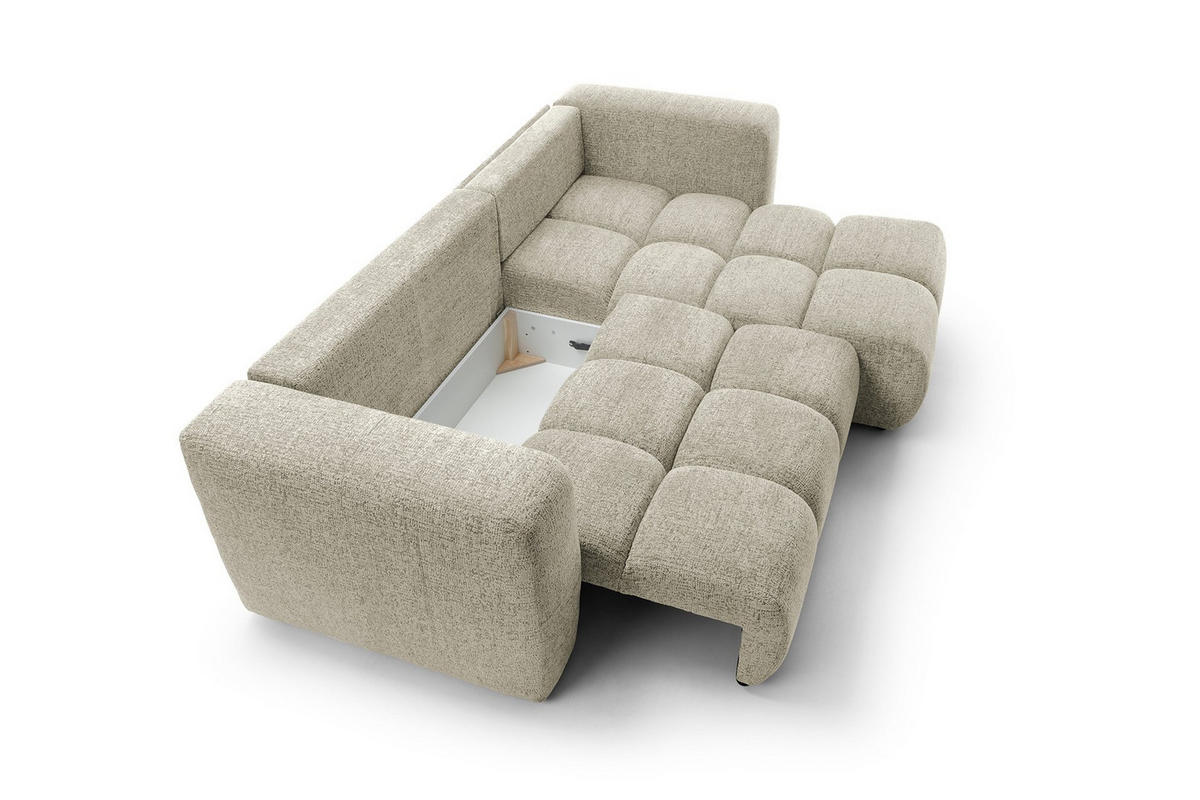 ECKSOFA ARTE 02 Creme Chenille mit Schlaffunktion - Creme, Holz (273/176cm) - MASSENO