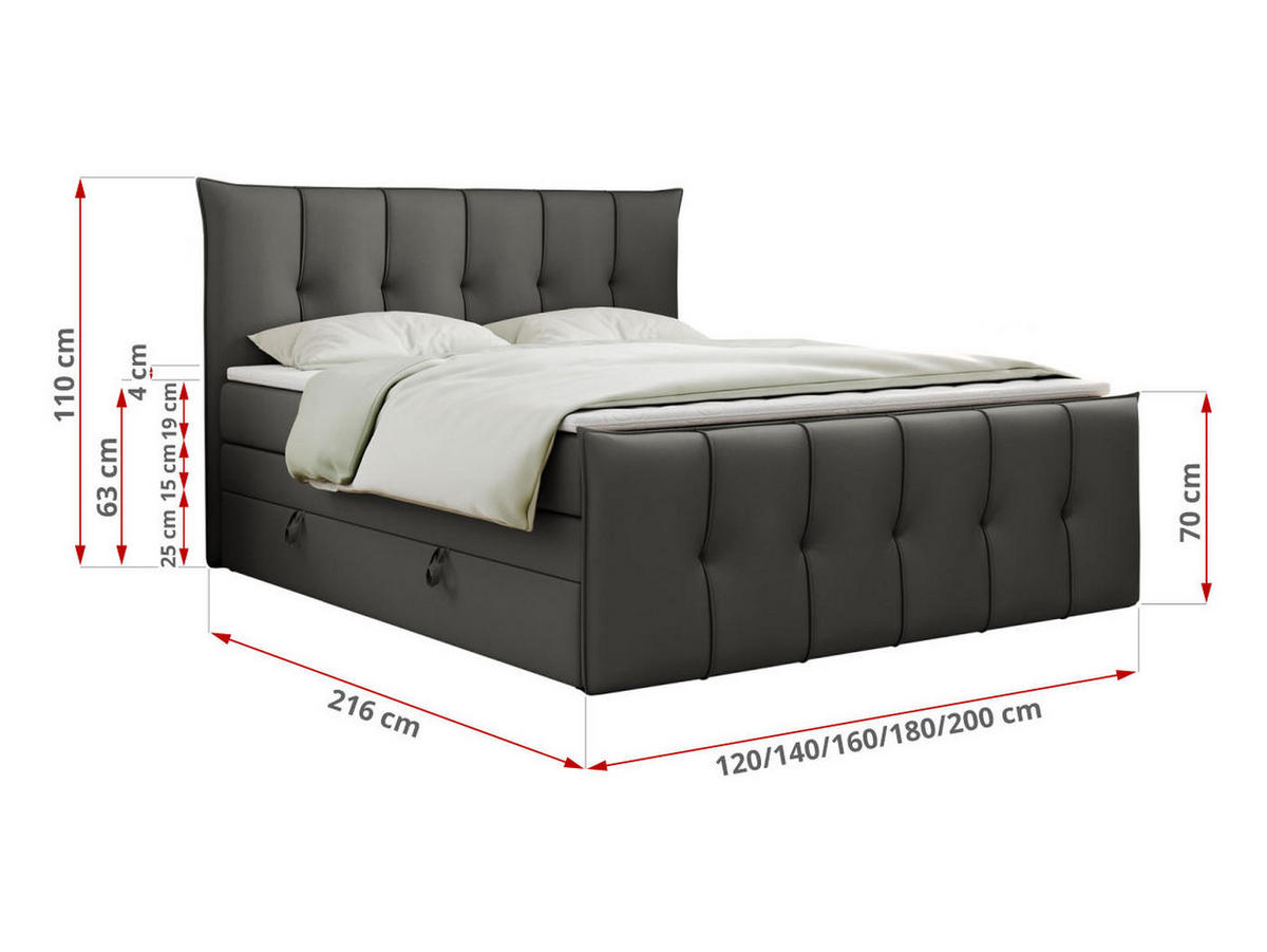 BOXSPRINGBETT PREMIUM 11 KING 140/200 Dunkelgrau Kunstleder - H4 - Dunkelgrau, Holz/Textil (140/200cm) - MKS