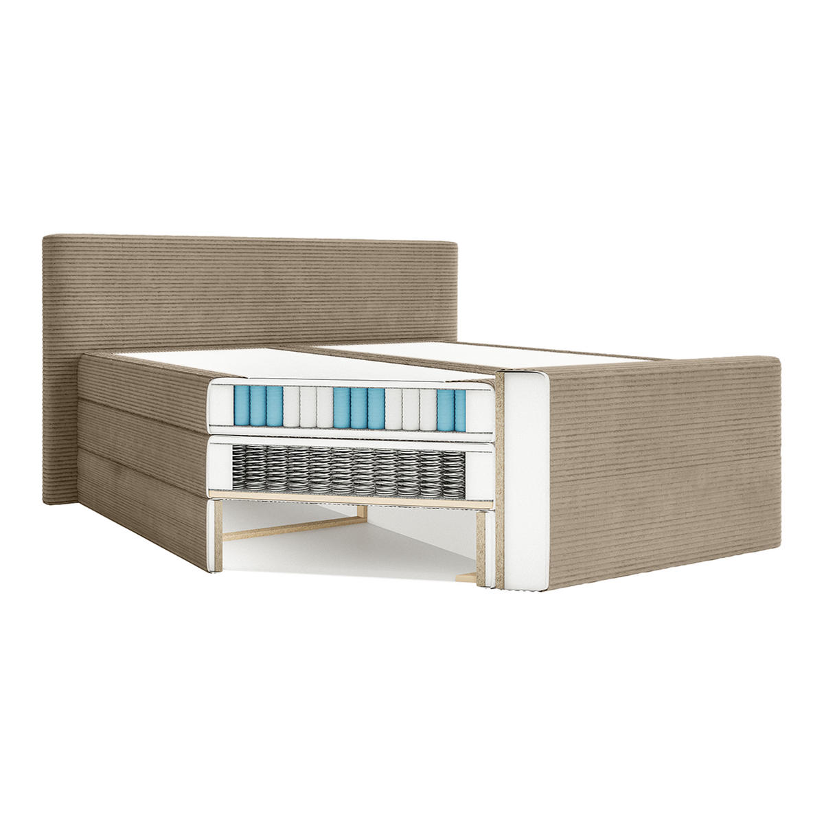 BOXSPRINGBETT Velipoja Cord 140x200 cm, Taupe - Taupe, Textil (140/200cm) - Fedve