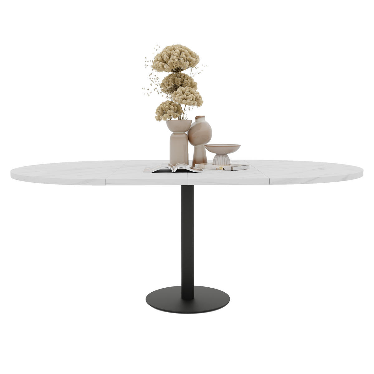 TISCH einbeinig schwarzes Bein, MDF Tischplatte, Marmor Bianco - Schwarz/Weiß, Holzwerkstoff (100/100/76cm) - Idohome