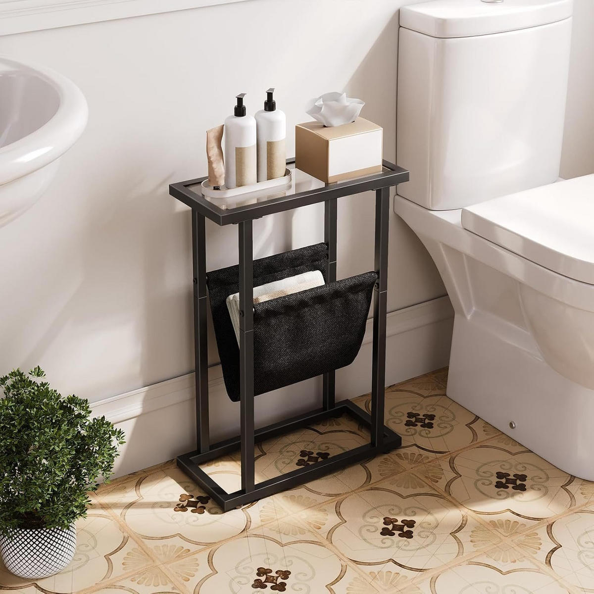 BEISTELLTISCH Schwarz aus gehärtetem Glas Zeitschriftenhalter - Schwarz, Holzwerkstoff (40/18/55cm) - Hoobro