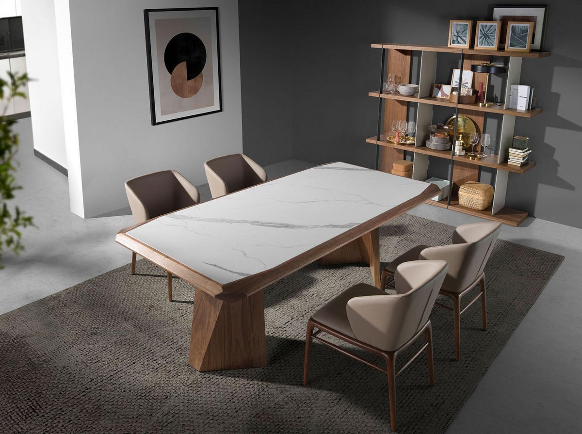 ESSTISCH Esstisch Rechteckig Porzellanmarmor aus Walnuss 220/110/76 cm - Walnussfarben/Weiß, Stein (110/220/76cm) - ANGEL CERDA