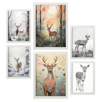 POSTER Set Mit 6 Hirsche A3 & A4 Weißer Rahmen - Weiß, Papier (29/3cm) - Nacnic