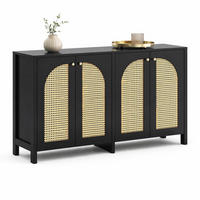 SIDEBOARD in Naturfarben und Schwarz Anrichte mit 4 Rattantüren für Esszimmer, Küche und Wohnzimmer, B145/T80/H40 cm - Schwarz/Naturfarben, Holzwerkstoff/Metall (145/80/40cm) - STILVORA