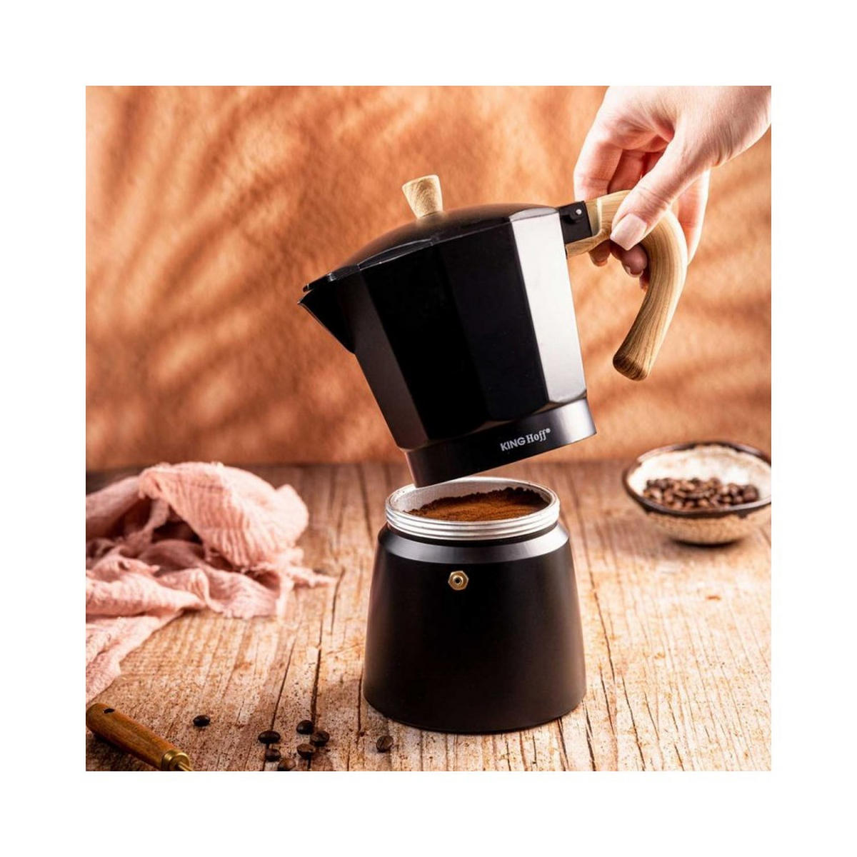 ESPRESSOKOCHER Schwarz 10/17.5/17.5 cm KH1886 - Schwarz, Metall (17.5/17.5/10cm) - Kinghoff 