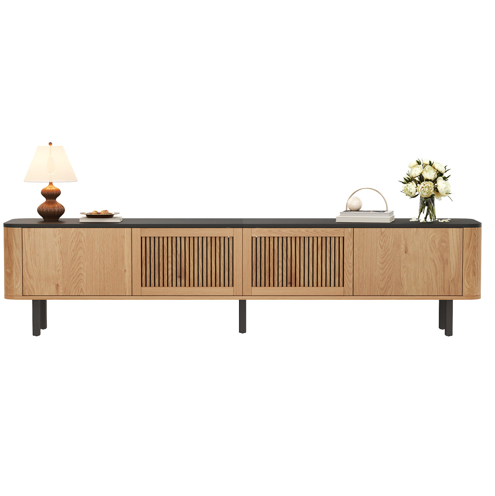 TV-LOWBOARD aus MDF und Spanplatte 190x35x45 cm Eichenholzfarbe mit Gittertüren und Stauraum - Braun, Holzwerkstoff (190/45/35cm) - IVMEU