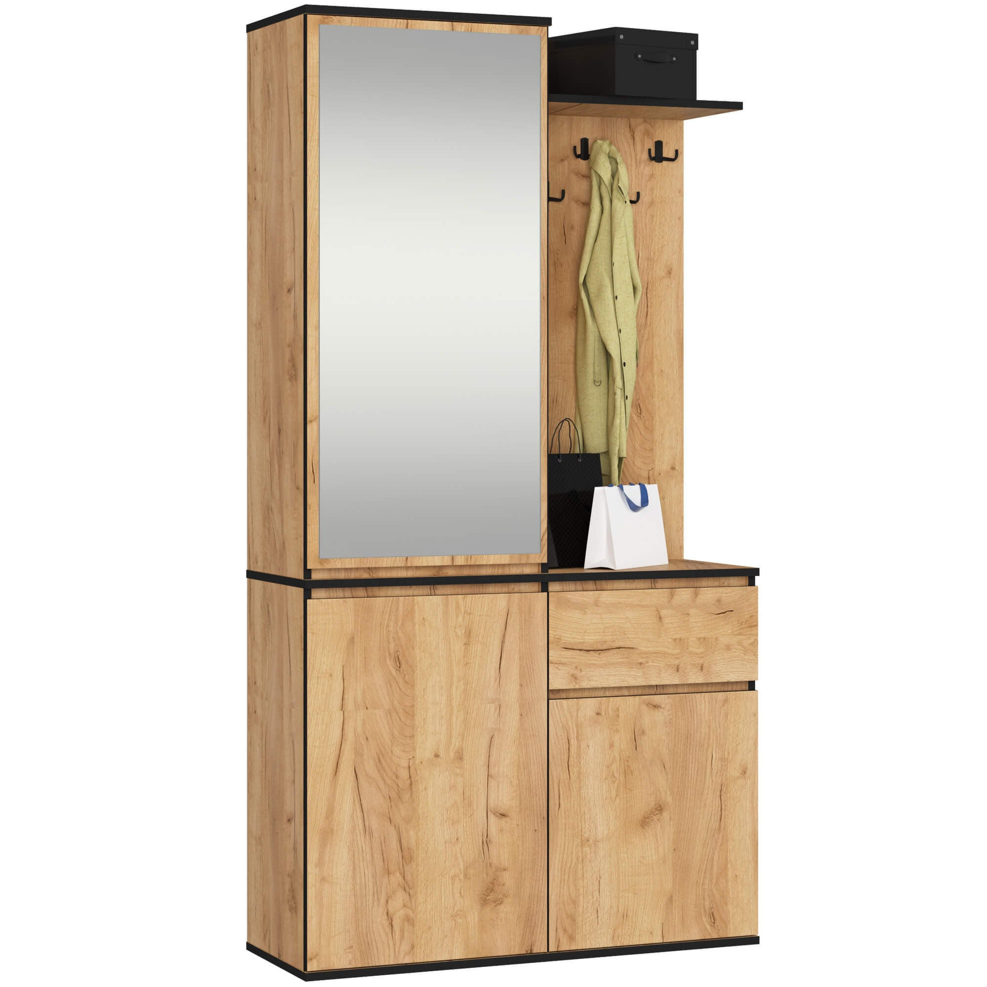 GARDEROBE Entro mit Spiegel, Eiche Craft, 95x183x35 cm - Eichefarben, Holzwerkstoff (95/183/35cm) - Akord