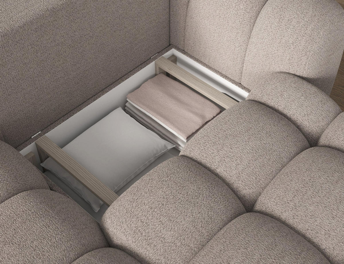 ECKSOFA COVELION L-Form – Schlaffunktion, Bettkasten, Wellenfederung, HR-Kaltschaum, inkl. Kissen, moderner Wohnkomfort - Creme, Kunststoff (260/167cm) - Wohnideebilder