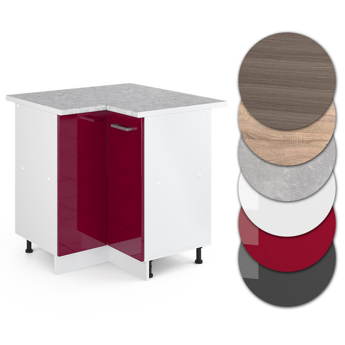 ECKUNTERSCHRANK R-Line Rot Hochglanz 75.6 cm , AP Marmor - Rot/Weiß, Holzwerkstoff (75.6/81.6/60cm) - Vicco