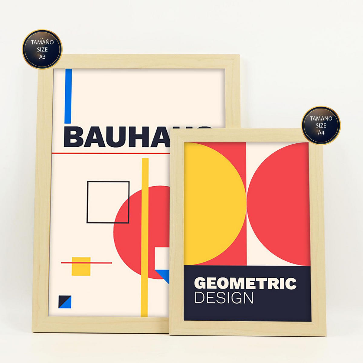 POSTER Set Mit 6 Drucken Im Bauhaus 2 Geometrische Designkollektion Drucke Mit Ästhetische Dekorative Für Zuhause A3 & A4 Rahmen Aus Hellem Holz - Beige, Papier (29/3cm) - Nacnic