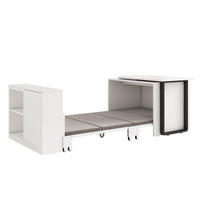 KLAPPBETT 90/200 cm DE-03465, 2-in-1 mit Schreibtisch, Schrank und Rollen, in Weiß - Weiß, Holzwerkstoff/Metall (90/200cm) - ComfortXL