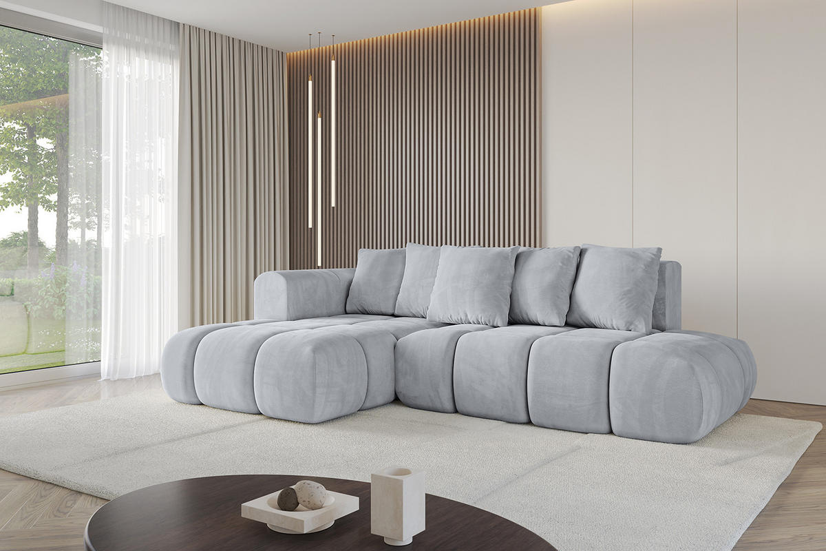 ECKSOFA Ottomane Links CLOUD-L-v1 289x180x40 Hellgrau Velours - Hellgrau, Holzwerkstoff/Kunststoff (180/289cm) - ALTDECOR