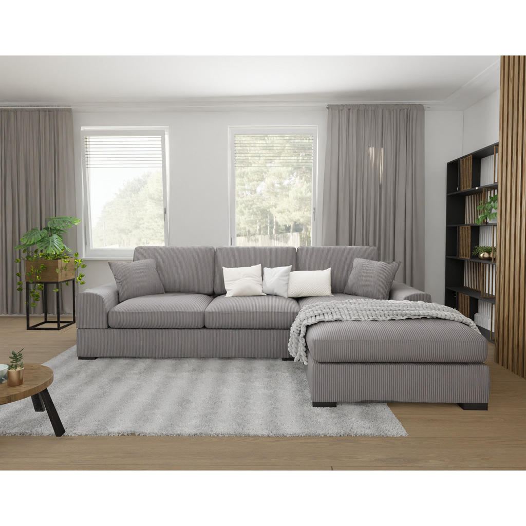 Thumbnail - S-Style Möbel Ecksofa, Hellgrau, Textil, Echtholz,Buche, Birke, 5-Sitzer, Füllung: Polyetherschaumkern,Silikon,Polyether...