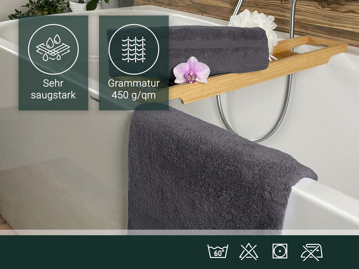 DUSCHTÜCHER, 5er-Set, 70x140 cm, 100% Baumwolle, Grau - Graphitfarben, Textil (70/140cm) - Zollner