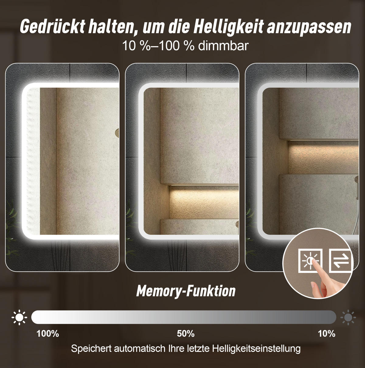 WANDSPIEGEL 100/2,9/60 cm silber aus Glas und Metall mit LED, Anti-Beschlag und Memory-Funktion - Silberfarben, Glas (60/2.9/100cm) - OKWISH