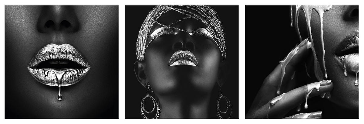 BILDER-SET aus Glas je 50x50 cm Frauen schwarz silber - Silberfarben, Glas (150/50cm) - artissimo