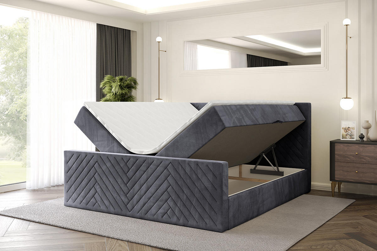 BOXBETT mit Matratze H4 und Lattenrost - VEXA-Z - 160x200 - Dunkelgrau Casablanca - Dunkelgrau, Holzwerkstoff (160/200cm) - ALTDECOR