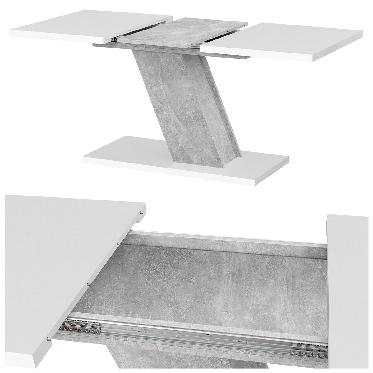 ESSTISCH Kross Beton Optik + Weiß matt - Weiß, Holzwerkstoff (80/120/75cm) - Vladon