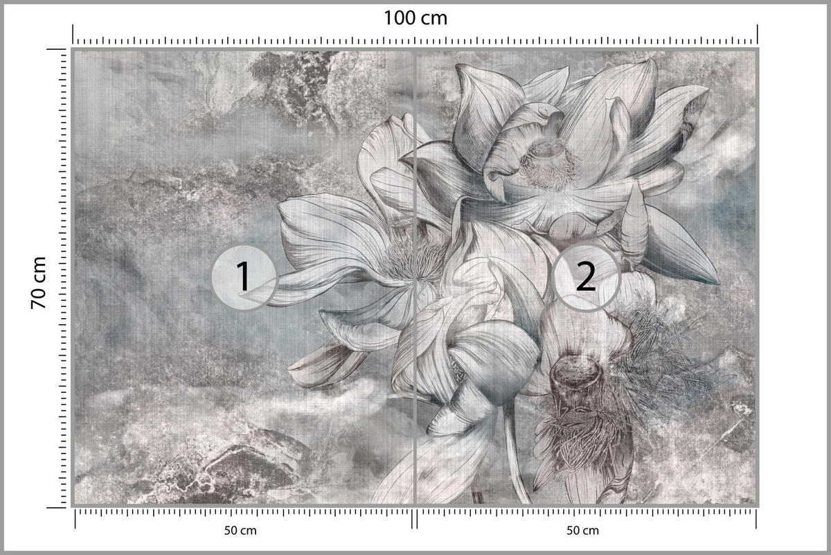 FOTOTAPETE für Wohnzimmer Wunderschöne Blume Betonwand Retro 100x70 - Grau, Papier (100/70cm) - Muralo