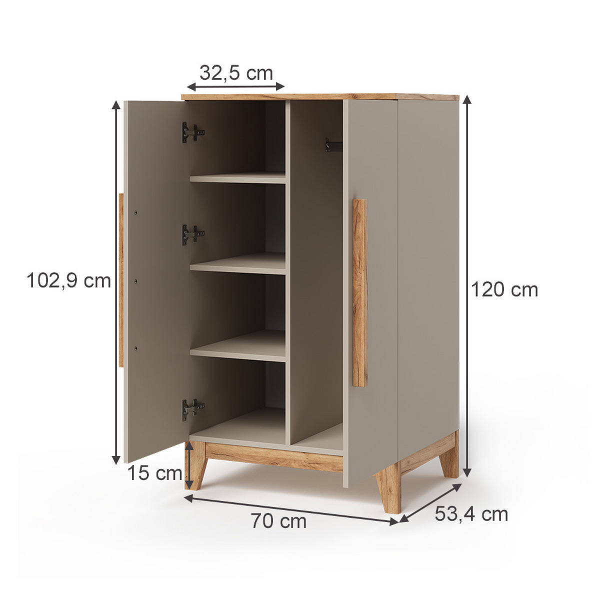 DĚTSKÁ ŠATNÍ SKŘÍŇ Malia Kašmír - kašmírová/světle šedá, kompozitní dřevo (70/120/53.4cm) - VitaliSpa