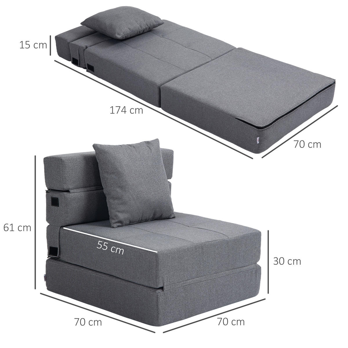 SCHLAFSESSEL, Polybaumwolle, Dunkelgrau - Dunkelgrau, Textil (70/61/70cm) - HOMCOM