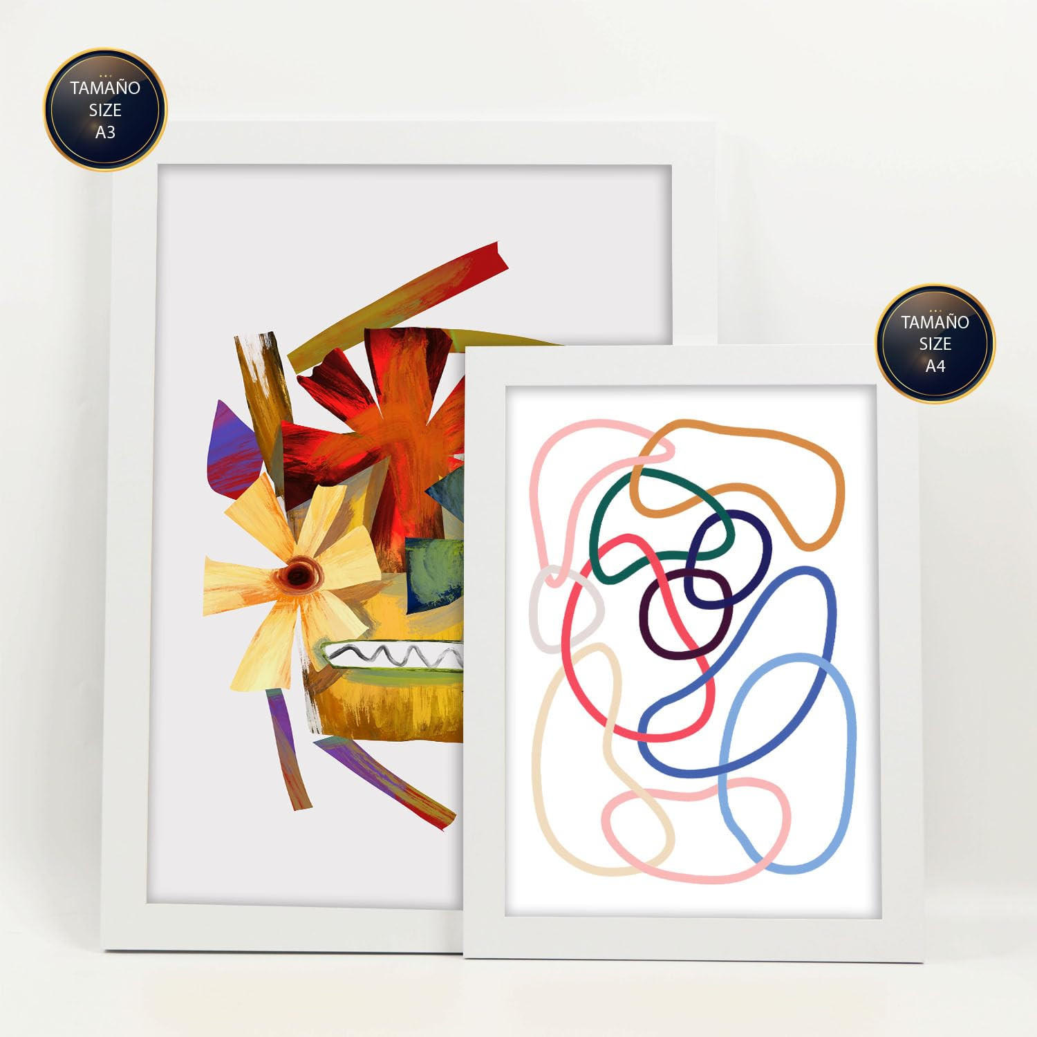 POSTER Set Mit 6 Handte Kunst In Blume Zusammenfassung Ästhetische Dekorative Gemälde Für Ihr Wohnzimmer, Schlafzimmer, Zuhause A3 & A4 Weißer Rahmen - Weiß, Papier (29/3cm) - Nacnic